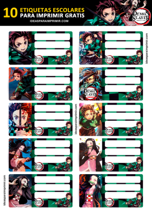 Etiquetas Escolares Demon Slayer Kimetsu No Y